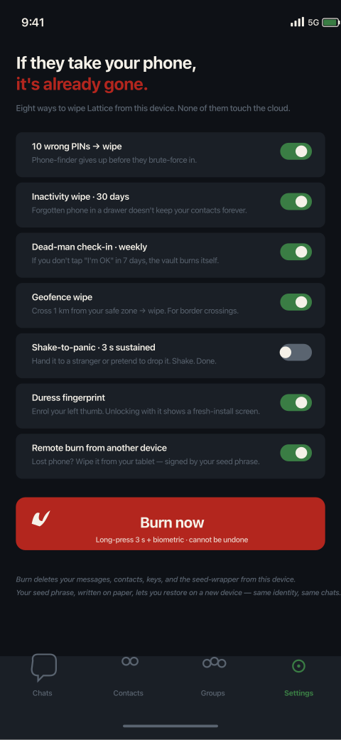 Burn arsenal settings — eight ways to wipe Lattice from the device